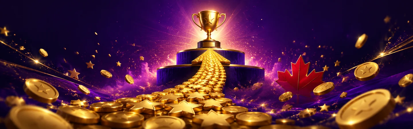 McLuck Casino coin strategy guide illustration with rising Sweepstakes Coin chart and Canadian maple leaf