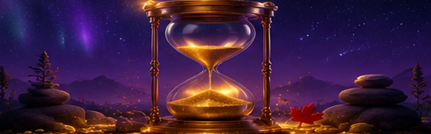 McLuck Casino Canada responsible gaming illustration with gold hourglass sand aurora borealis and Canadian maple leaf